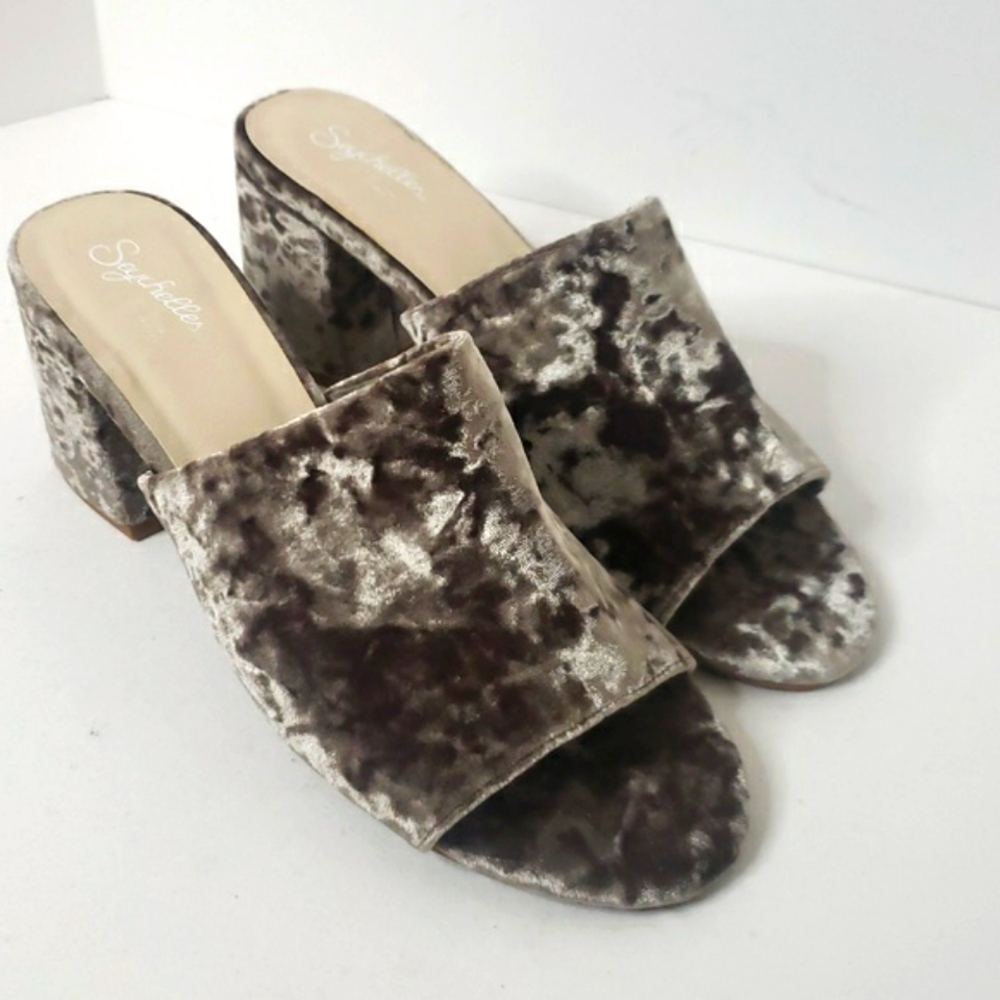 Seychelles Velvet Commute Block Heel Sandal Mules Grey Slip In Round Toe - Picture 4 of 17